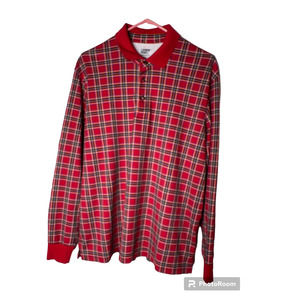 Lands' End Men's Shirt in Red Multicolored Plaid Long Sleeves Size Large